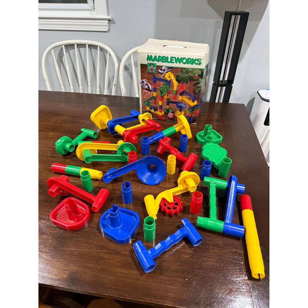 Vintage Discovery Toys Marbleworks #387 39 Piece Lot Original Box 1980s